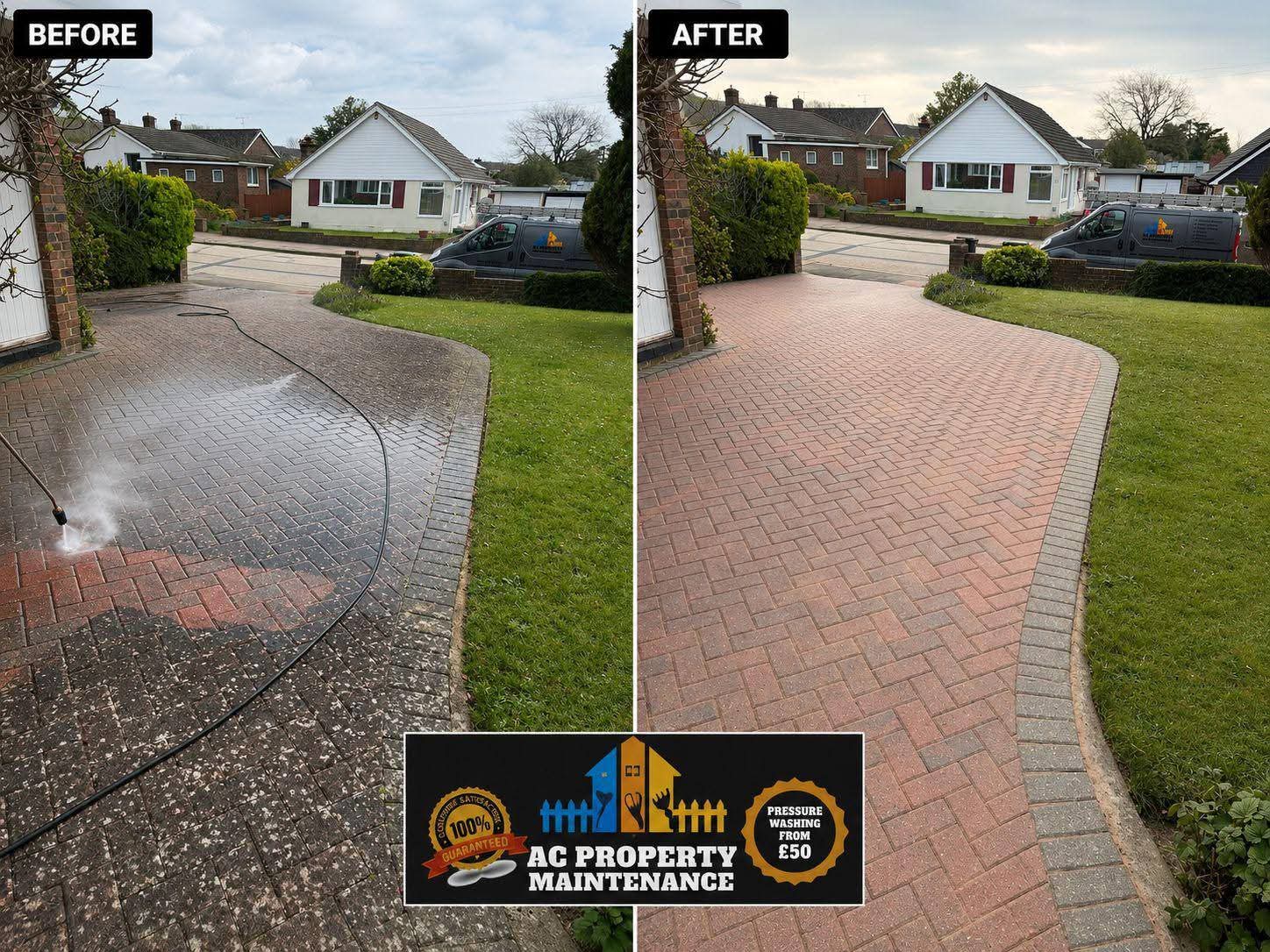 Driveway pressure washing before and after in Wicklow